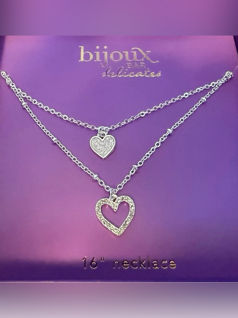 bijoux Bar Delicates Silver Double Heart Necklace - Silver Finish